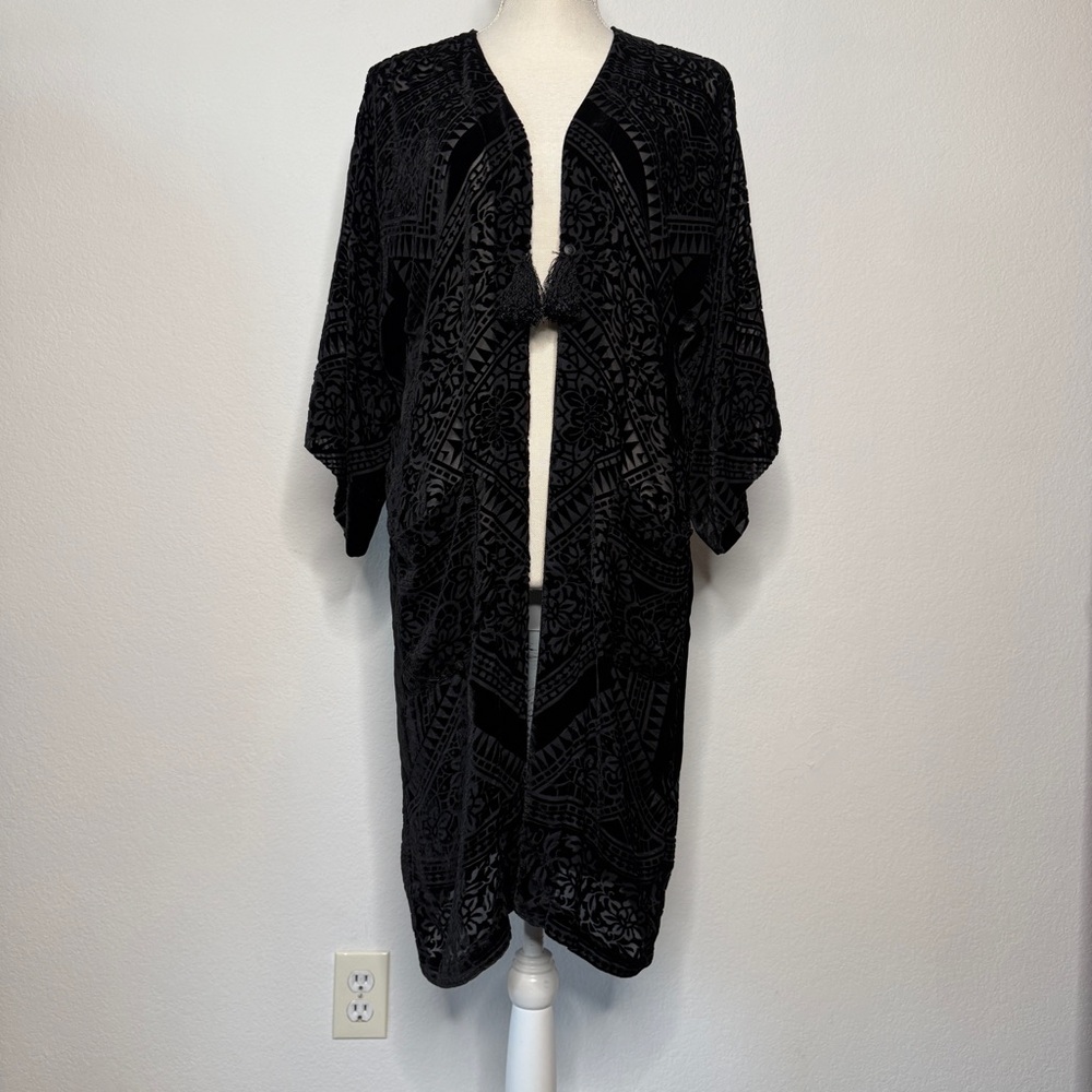 Johnny Was Jade Burnout Velvet Sheer Lightweight Tassel Detail Cardigan Size S